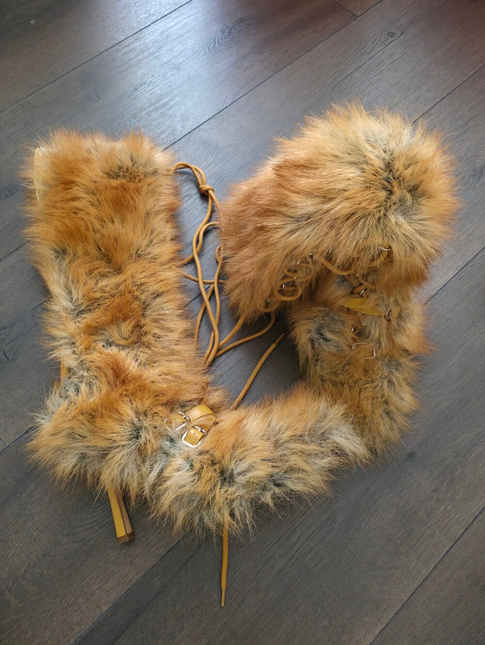 AZALEA WANG Akira LOURDANNE TAN FUR LACE UP STILETTO BOOT